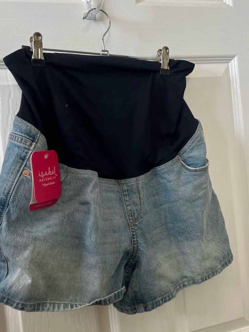 Maternity Denim Shorts with Black Belly Panel